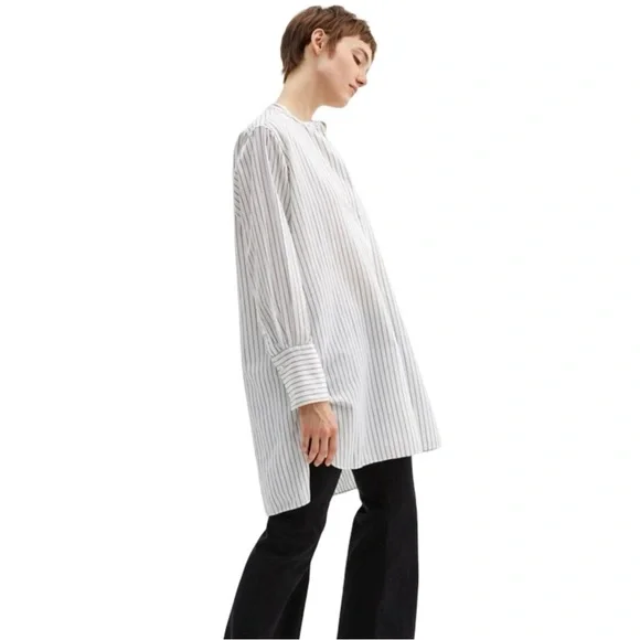 NILI LOTAN Loria Tunic Shirt Dress WITH ORIGINAL TAG Linen Cotton Stripe Size M - Picture 2 of 16